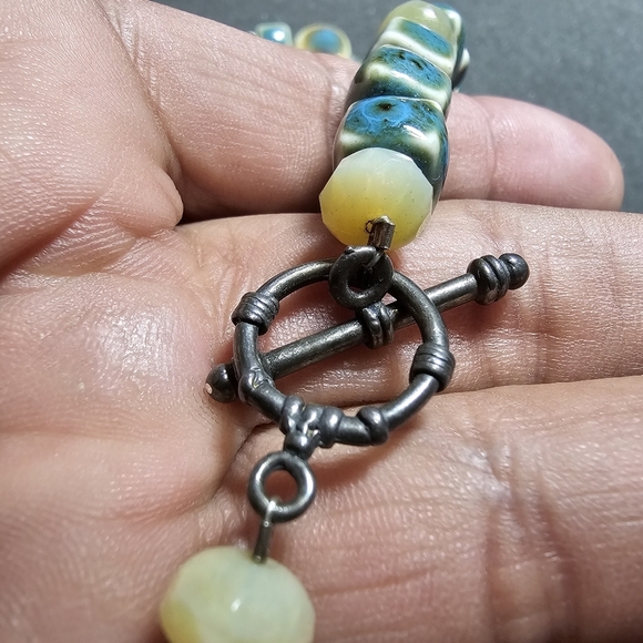 Boho Turquoise Ceramic/Porcelain Bead Statement Necklace Sterling Silver Clasp t - Picture 7 of 8